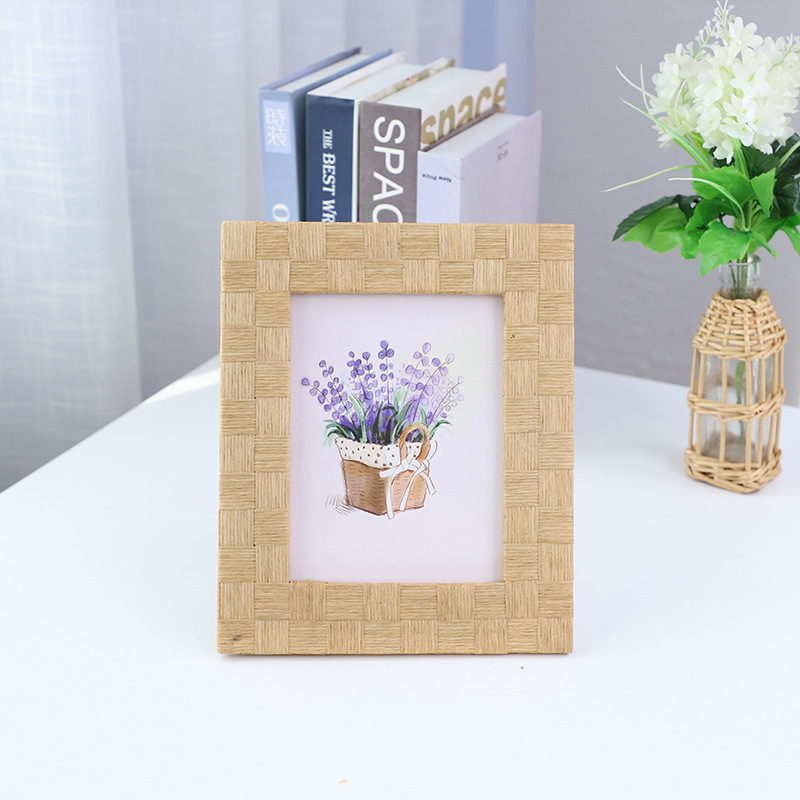 Creative Straw Woven Photo Frame Hanging Wall Photo Wall Decoration Handmade Rattan Picture Frame Home Desktop Solid Wood Photo Frame Ornaments