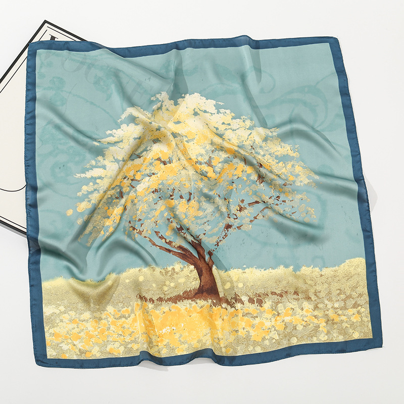 Women's Pastoral Simple Style Moon Tree Satin Printing Silk Scarf Bandanas display picture 6