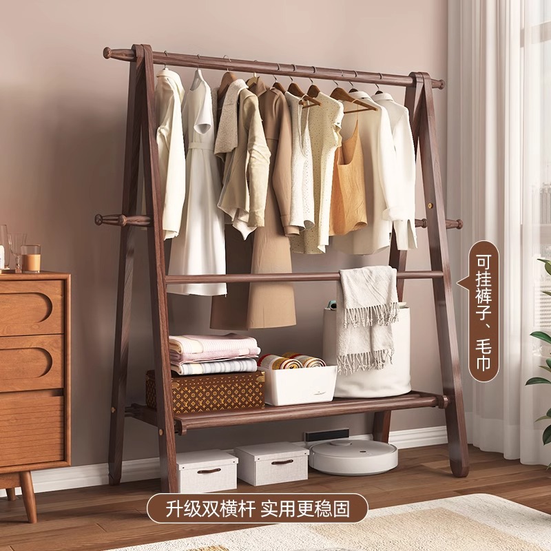 단단한 나무 옷걸이 옷걸이 바닥 침실 홈 룸 나무 보관 옷 다기능 옷 건조 랙