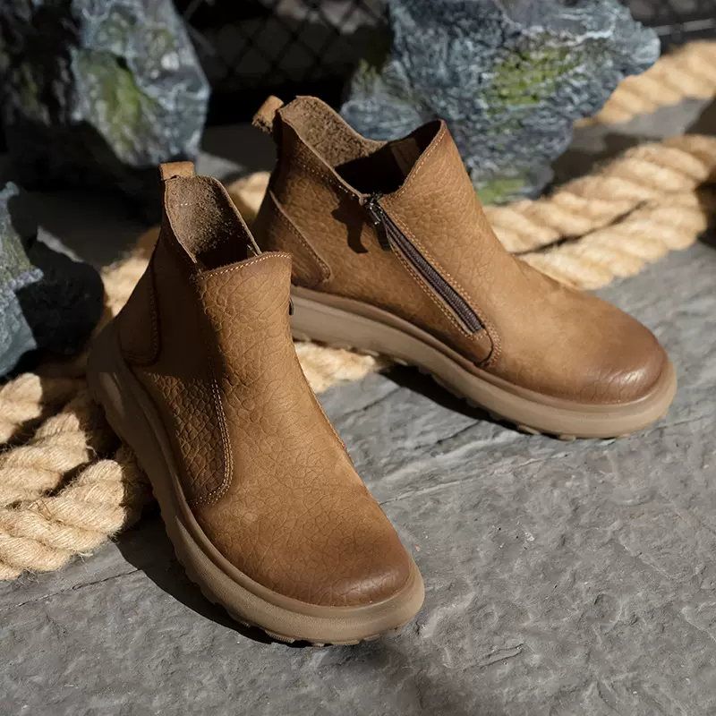 厚底真皮休闲皮靴男秋冬新款复古时尚百搭马丁靴加绒保暖切尔西靴