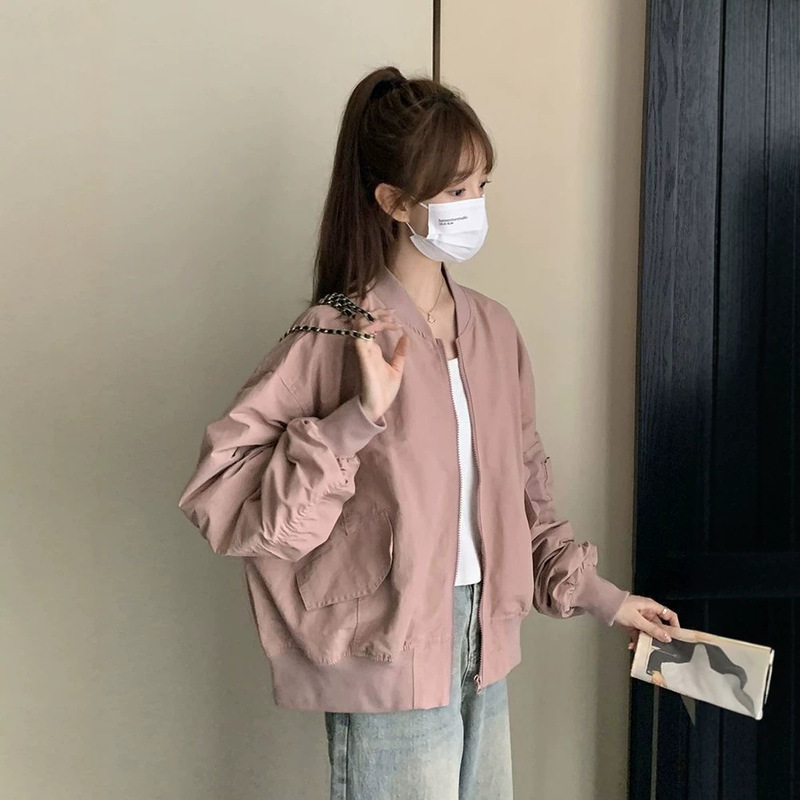 Pilot jacket, chic outerwear for women, new spring/autumn collection, loose and casual baseball jacket, American retro style, trendy windbreaker