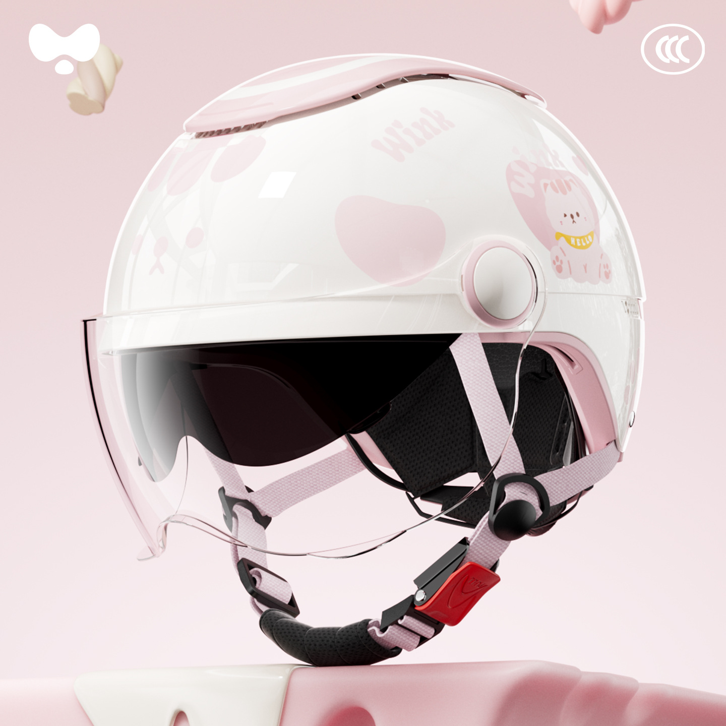 Warm, Universal Motosiklet kaskı (dəbilqə) - 3c-milk-candy-pink-transparent-short-mirror-class-a-new-national-standard-one-size