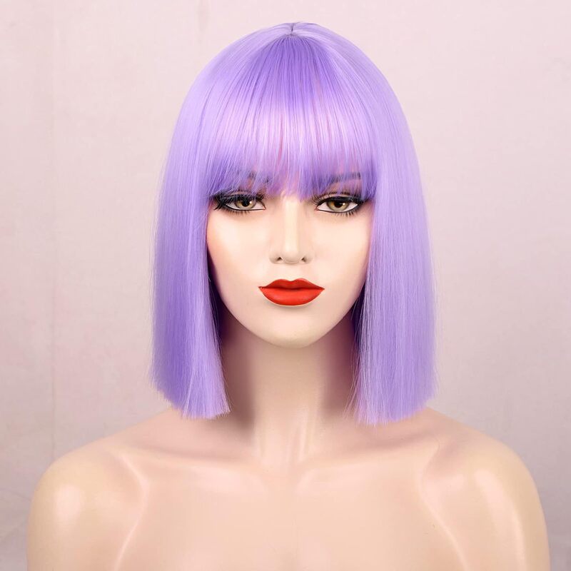 クロスボーダーアマゾンホリデーウィッグアニメカラフルなボボヘッドコスショートヘアマルチカラーフラット前髪ショートストレートヘアヘッドギア|undefined