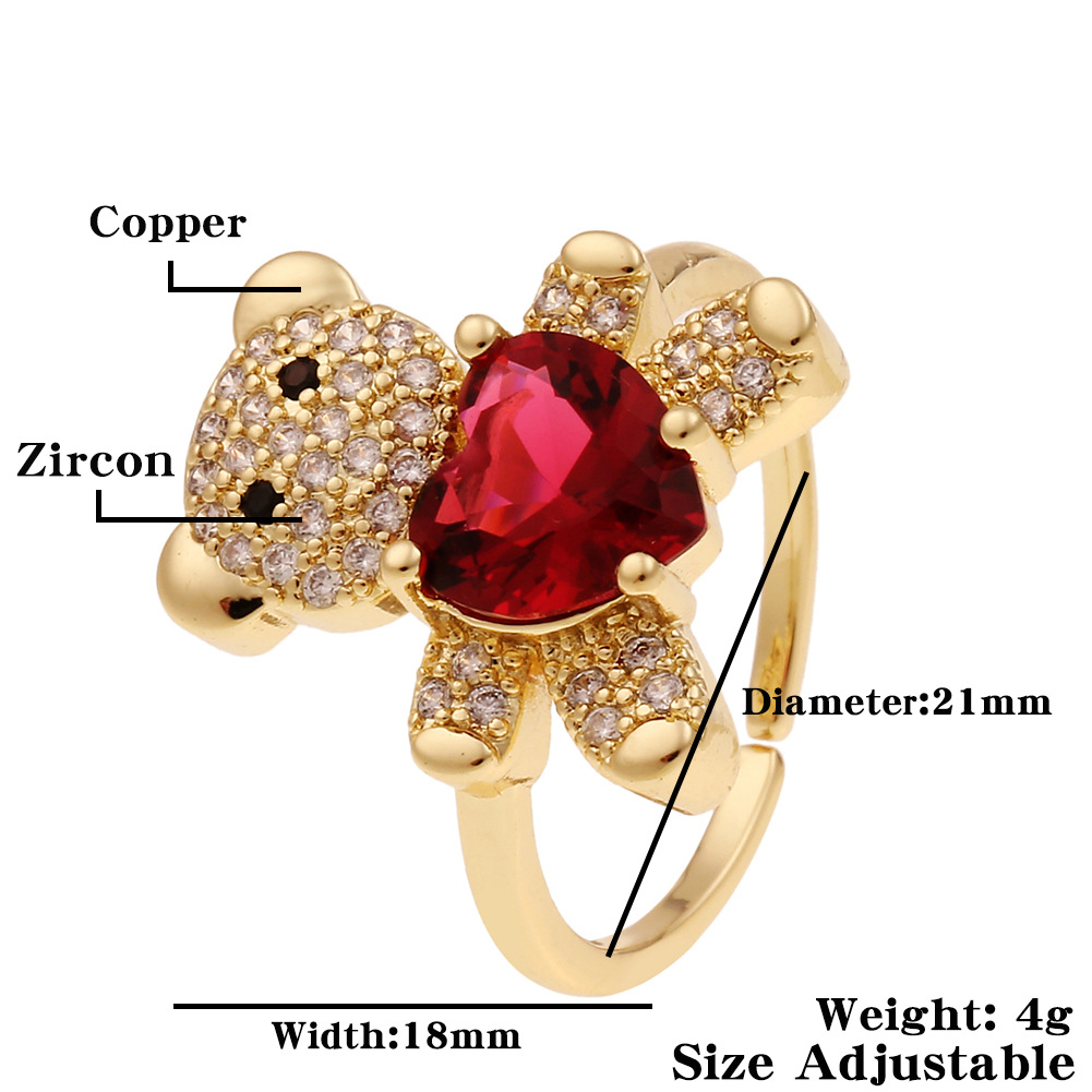 European and American New Fashion Ornament Supply Love Bear Ring Color Zircon Ring Womenu0027s Elega