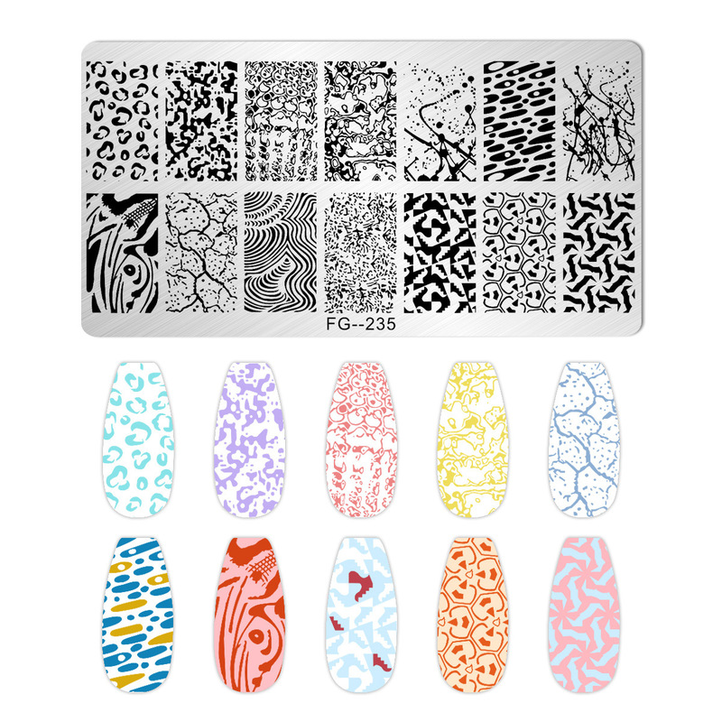 跨境美甲印花板格纹豹纹牛仔纹Nailplate不锈钢指甲复古模板转印|undefined