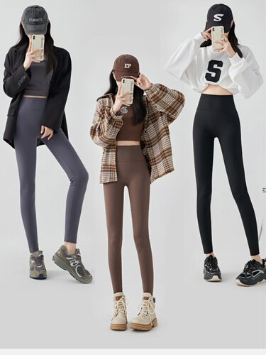 Fleece-lined, thickened shark pants for women—perfect for outerwear and as base layers; high-waisted, tummy-control, figure-flattering yoga pants in Barbie style for autumn and winter.