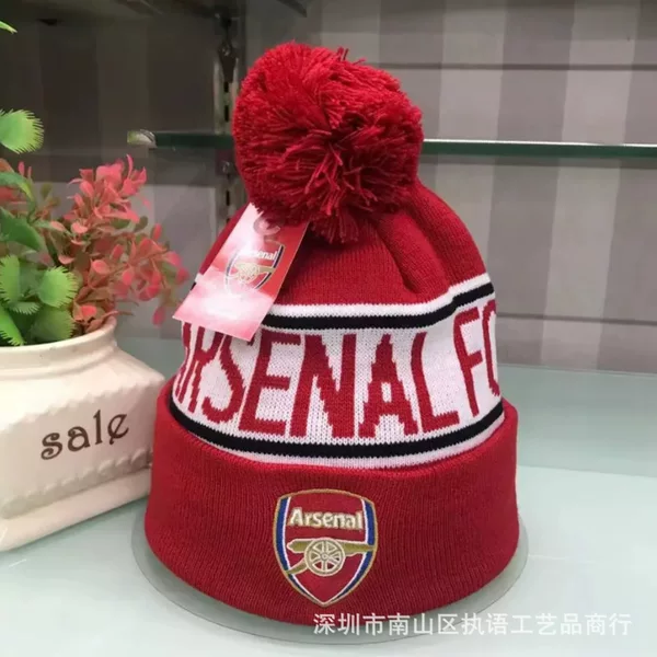 Arsenal Juventus Acrylic Jacquard Beanie Embroidered Logo Pom-Pom Knit Hat European and American Football Fan Hat Trendy