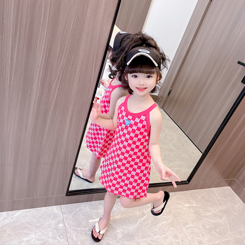 Ropa para niños verano nueva seda de hielo niñas estilo occidental vestido de Liga vestido suelto para niños bebé estilo coreano Vestido de playa