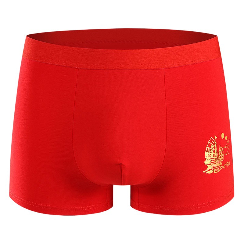 Año DE NACIMIENTO ropa interior de los hombres Algodón puro antibacteriano inferior entrepierna Boxer shorts rojo brillante boda boxeador ropa interior dragón de los hombres año