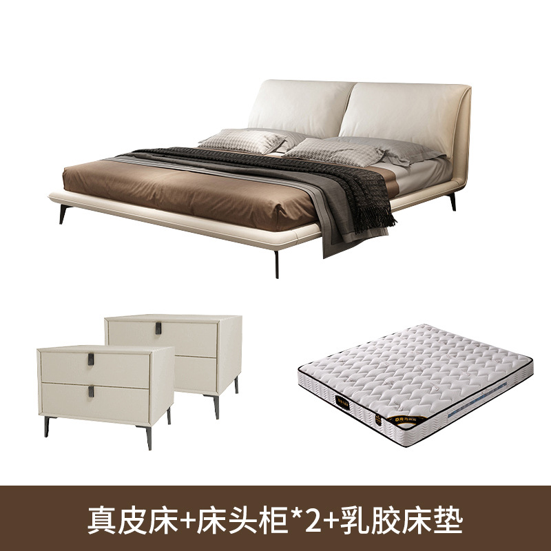 Cama de cuero de orejas de elefante minimalista italiana, cama de dormitorio moderna, diseño de estilo de crema, cama de dormitorio grande image 14