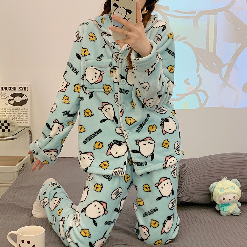 Pacha perro pijamas franela de las mujeres Otoño e Invierno cardigan manga larga máscara ojo libre japonés lindo ins estilo homewear caliente