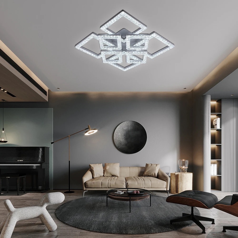 Lámpara de techo de cristal nórdica lámpara de techo rectangular lámpara de diamante dimmable dormitorio sala de estar comedor luz