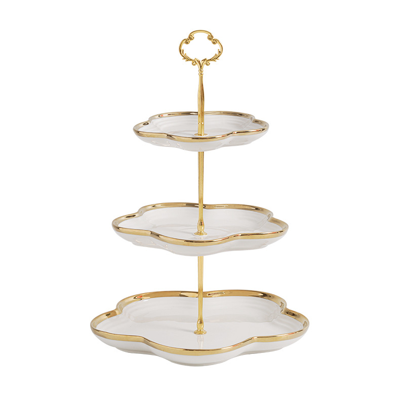 De estilo europeo de tres capas plato de fruta de cerámica sala de estar hogar creativo tarde té postre pastel de dulces postre estante plato de fruta seca