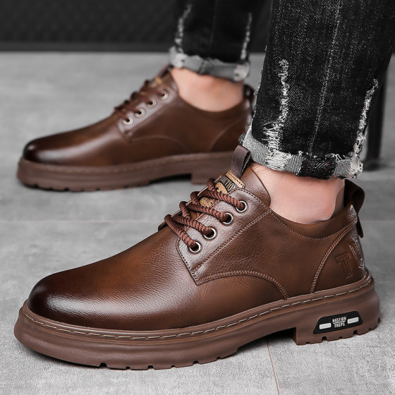 Explosions 2025 Spring and Autumn New Arrival Handmade Online Men's Casual Leather Shoes Men's Retro Tooling Lace-Up Fashionable Leather Shoes