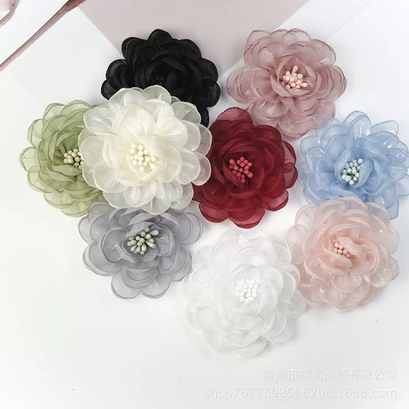 超仙新款缎面5cm布艺立体小花朵童装辅料胸花头花diy发夹配饰材料