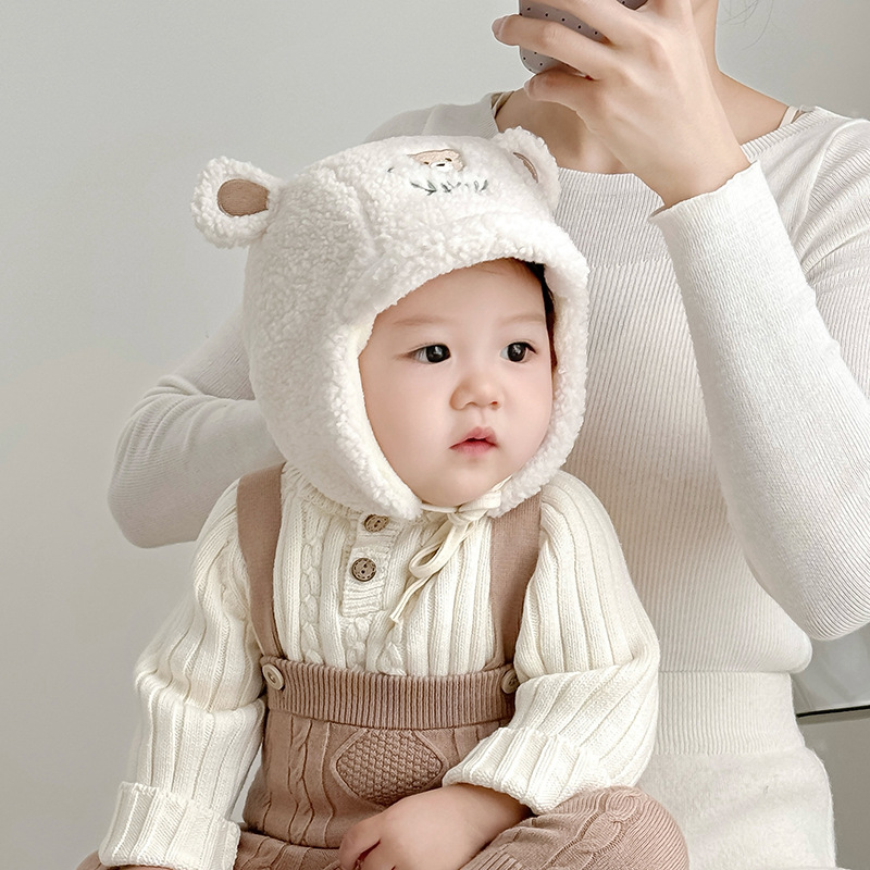 Sombreros para bebés otoño y invierno calientes y gruesos gorras de rayos lindos dibujos animados para niños y mujeres a prueba de viento gorras de peluche para oídos