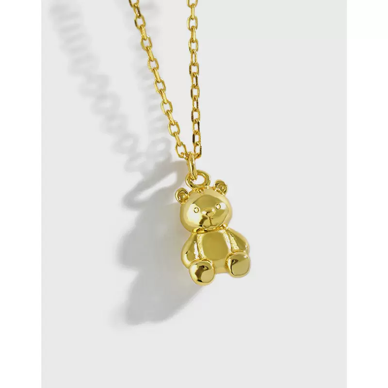 XB058韩版小众锁骨颈链ins可爱卡通迷你小熊公仔S925纯银项链女