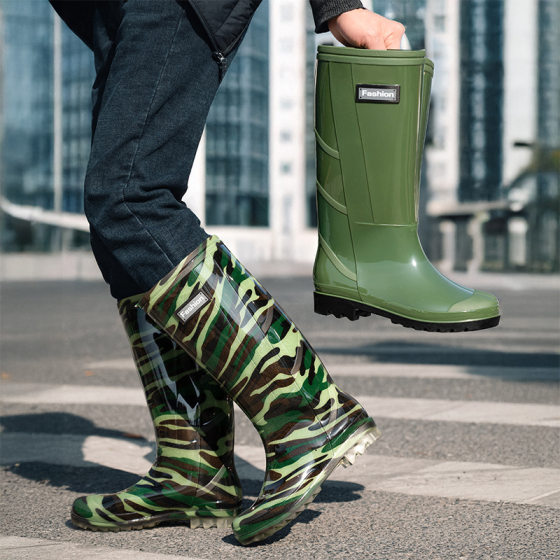 Labor protection high barrel rain shoes camouflage men's tendon bottom waterproof wear-resistant water shoes fleece-lined warm shoes explosions wholesale Taobao