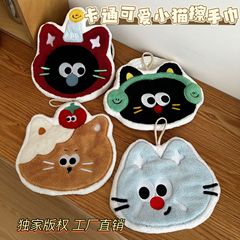 著作権取得済みのシンプルな猫の手拭きタオル、刺繍入り漫画風、吊り下げ可能、毛抜けなし、超吸水性、吸水王