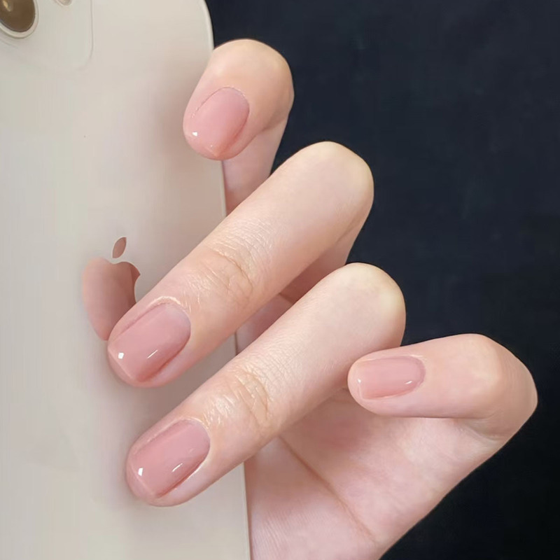 Soft Pink Translucent Square and Round Wearable Nail Tips, Short Nude Color Solid Color Nail Art Finished Nail Stickers for Hands, Wholesale Soft Pink Translucent Square and Round Wearable Nail Tips, Short Nude Color Solid Color Nail Art Finished Nail Stickers for Hands, Wholesale