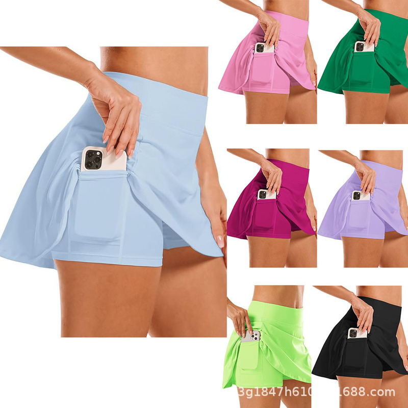 Cross-Border Women's Tennis Skirt Sports Shorts with Pockets High-Waisted Golf Workout Running Casual Skirt