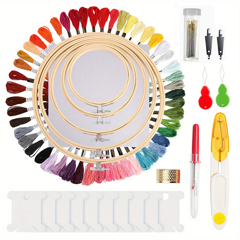 @5 bamboo embroidery hoops + 50 colored threads