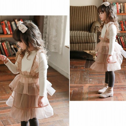 2024 Autumn and Winter Strawberry Shan Korean Children's Clothing Girls Fake Two-piece Lace Fairy Style Plush T-shirt