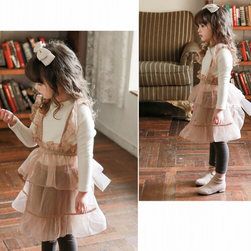 2024 Autumn and Winter Strawberry Shan Korean Children's Clothing Girls Fake Two-piece Lace Fairy Style Plush T-shirt