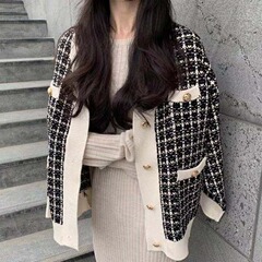 韓国風の秋と冬の新しいルーズインターネットセレブレイジースタイルの小さな香りのセータージャケット女性のミドル丈ニットカーディガン