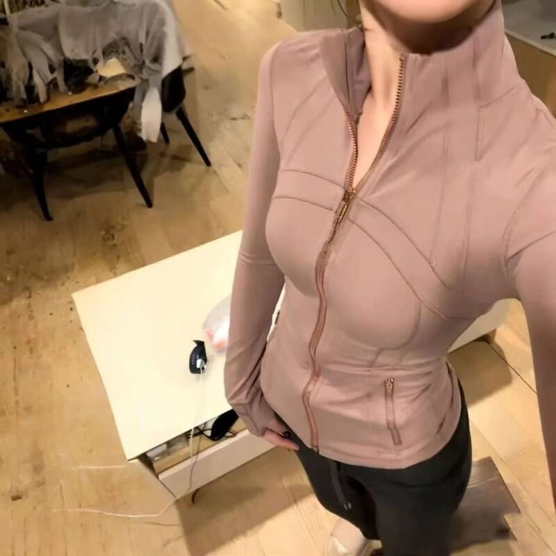 Iuiu Original Define Stand Collar Jacket with Gold Zipper Yoga Top Fitness Wear Long Sleeve Coat for Women Slim Fit