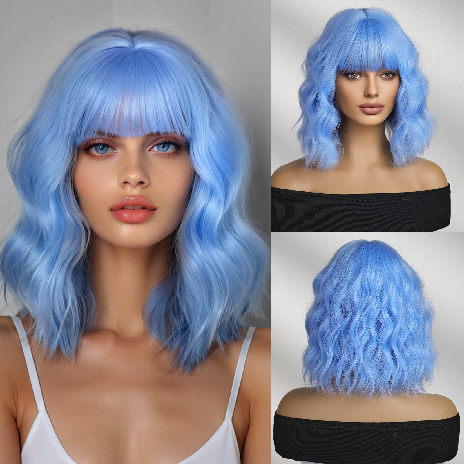 Peluca Corta Rizada para Cosplay de Fibra Sintética, Estilo Bobo Colorido para Halloween image 17
