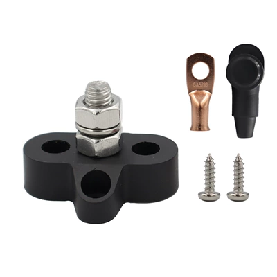 Power supply, ignition system accessories: wiring terminal stainless steel - black-single-stud-m8