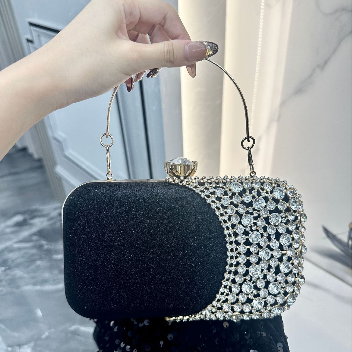 Pochette da sera da donna con strass borsa a tracolla elegante_voghion.com