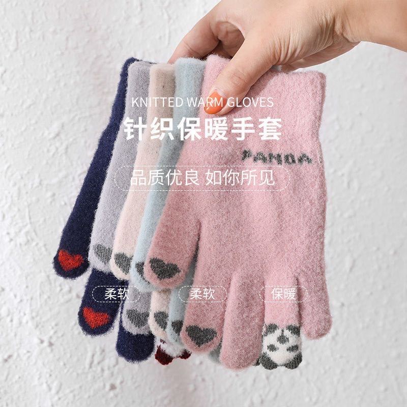Guantes de peluche de dibujos animados de punto guantes de pantalla táctil a prueba de frío mujeres invierno calentamiento grueso guantes de algodón estudiantes coreanos para montar