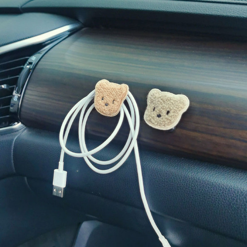 Korean version ins style bear head multifunctional car hook car front passenger storage decorative small sticky hook