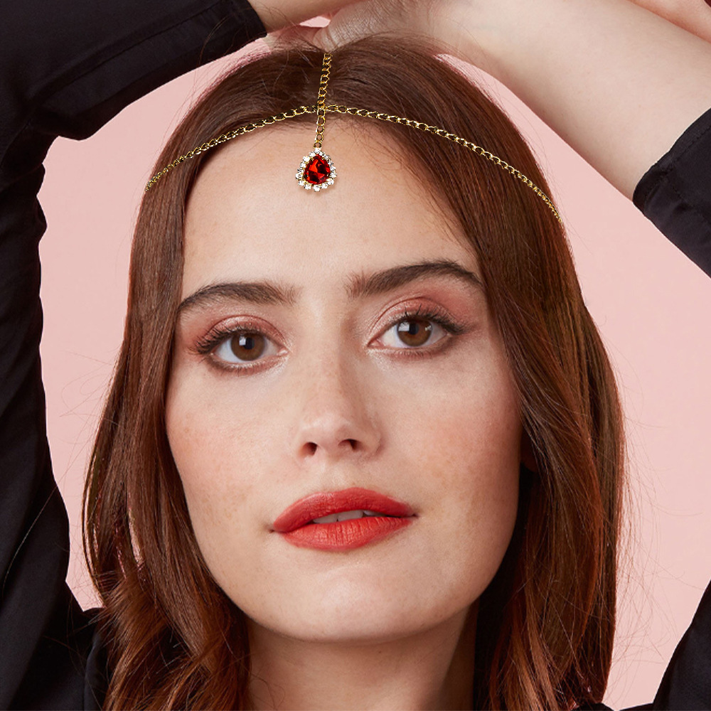 Aliexpress moda goteo de agua simple cadena de cabello de diamante de color cadena de frente gorras para mujeres gorras de cabeza