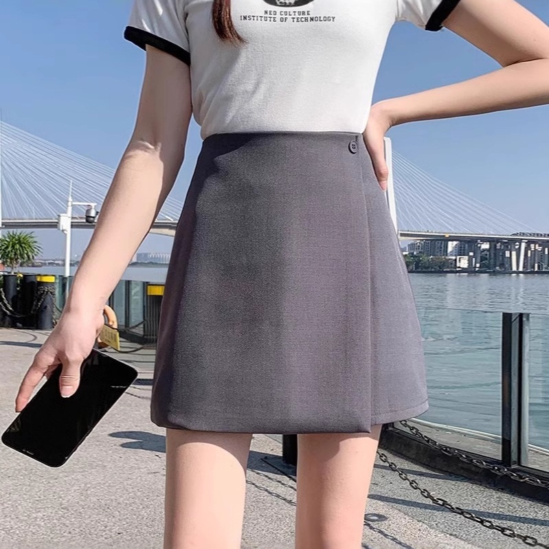 2025春秋装新款韩版高腰百搭显瘦不规则防走光西装包臀半身裙短裙|undefined