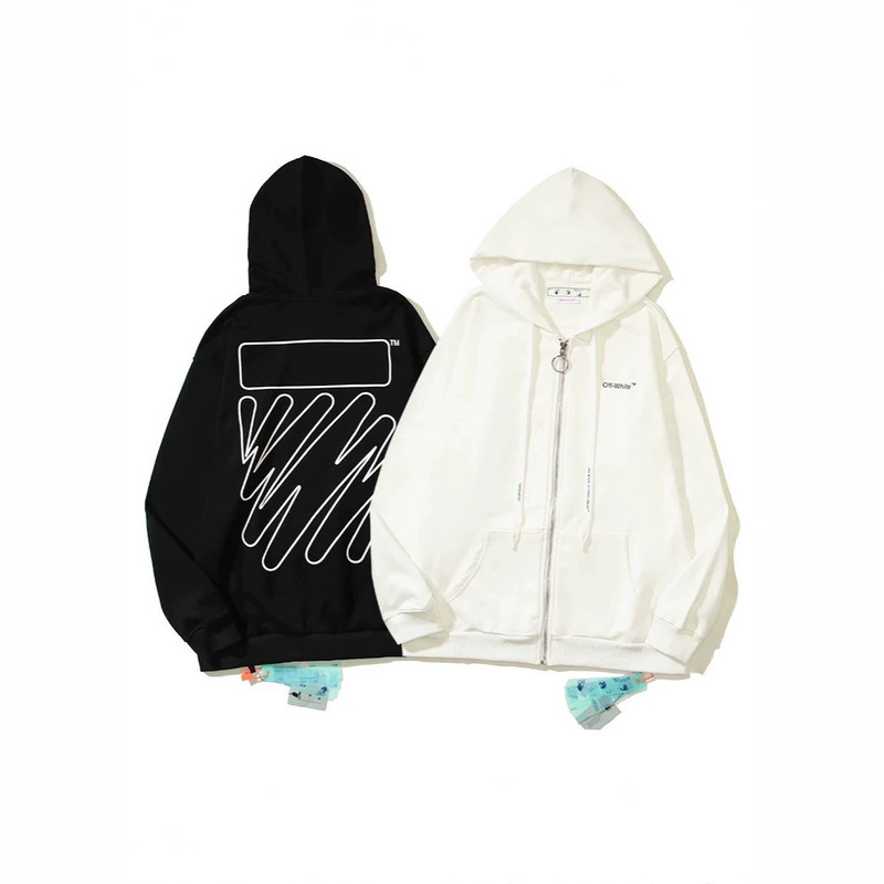 In-Stock Off-White Hand-Painted Line Graffiti Arrow Zipper Hooded Jacket Simple Line Cardigan Sweatshirt In-Stock Off-White Hand-Painted Line Graffiti Arrow Zipper Hooded Jacket Simple Line Cardigan Sweatshirt