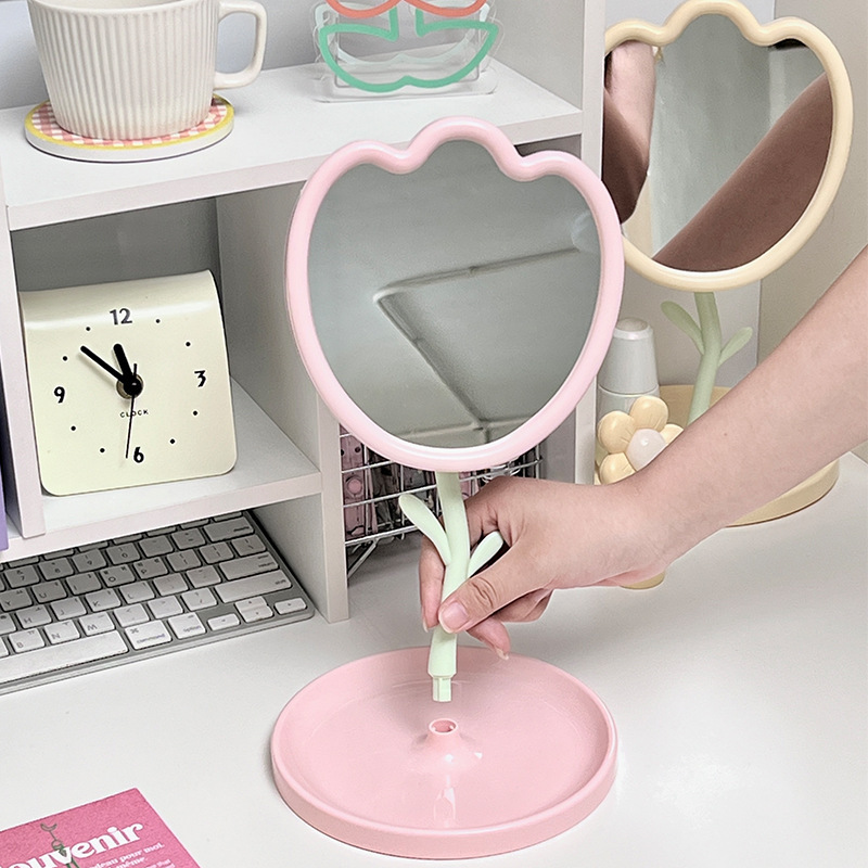 新型チューリップ花鏡家庭用化粧台式プリンセスミラー学生寮デスクトップ少女心化粧鏡|undefined