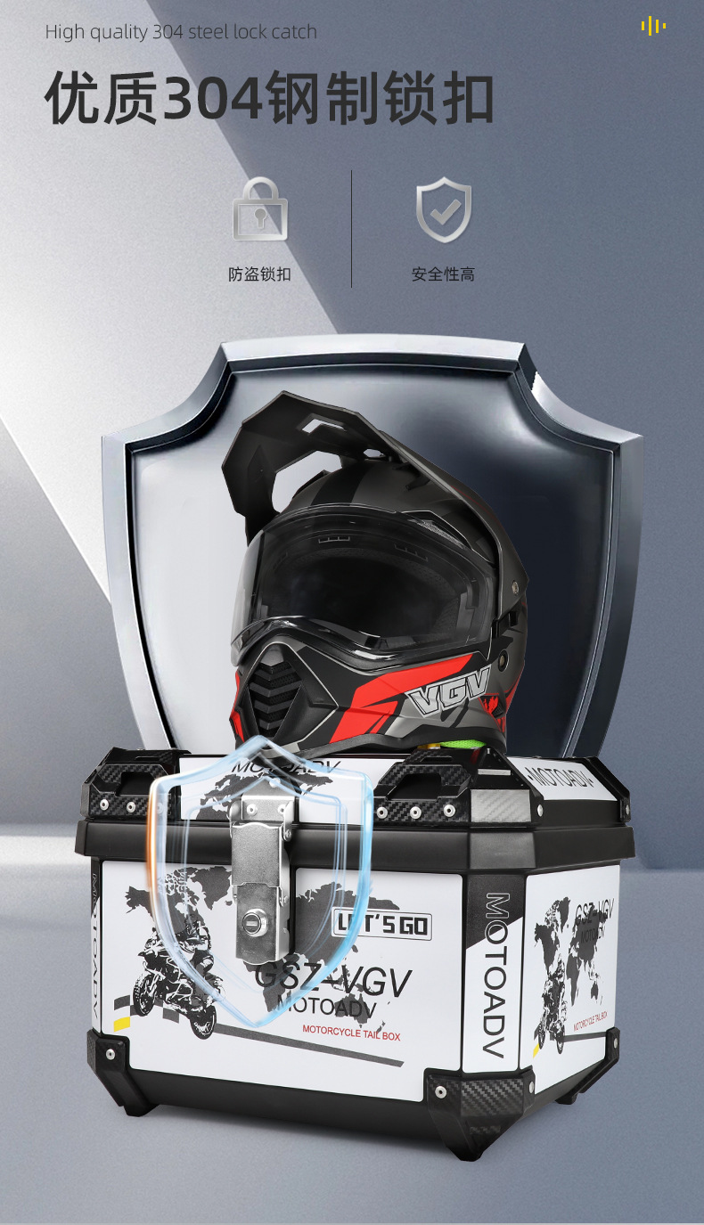 Customized Motorcycle Tail Box, Aluminum Alloy, Large Capacity 36L/45L, Rounded Corners, Retro Style, Universal Quick-Release for Electric Vehicles