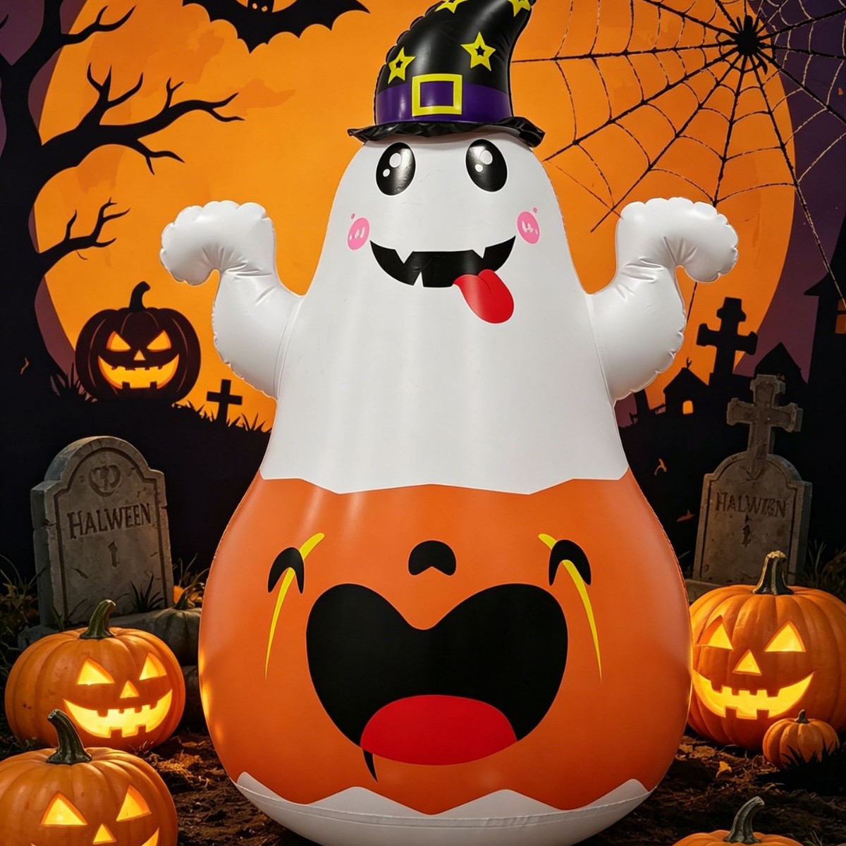 Halloween Ghost Pumpkin Tumbler Toy with Lights and Remote Control - In Stock - Direct Sale