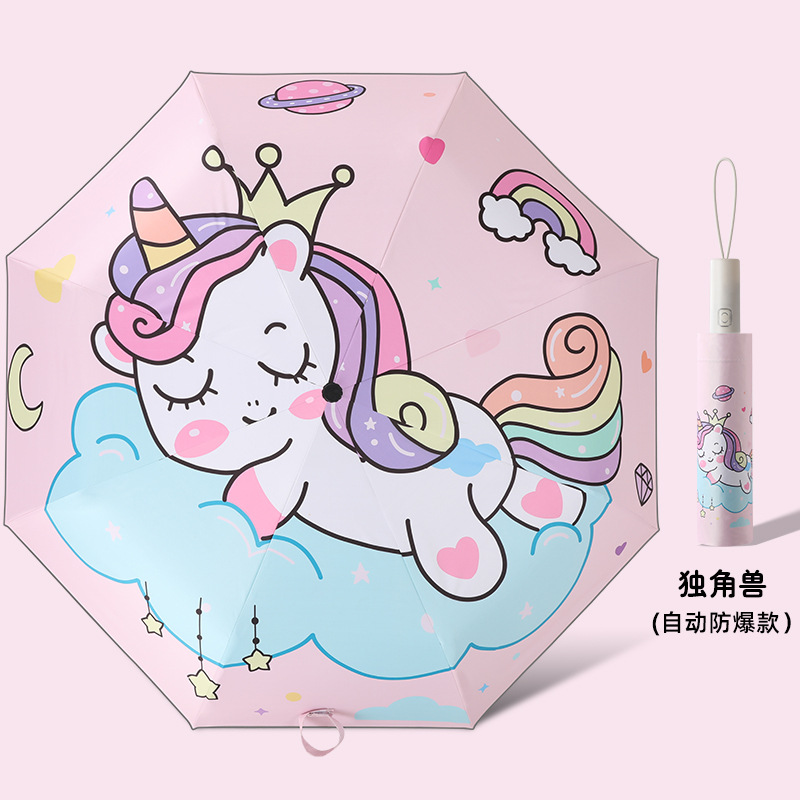 Dibujos animados conveniente automático anti-rebote niños paraguas plegable vinilo reflectante tira primaria Escuela niños paraguas