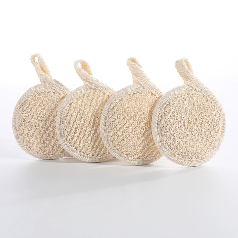 Loofah Bath Sponge (Natural), Cotton‑Linen & Loofah, Multiple Sizes 8×8–12×12 cm