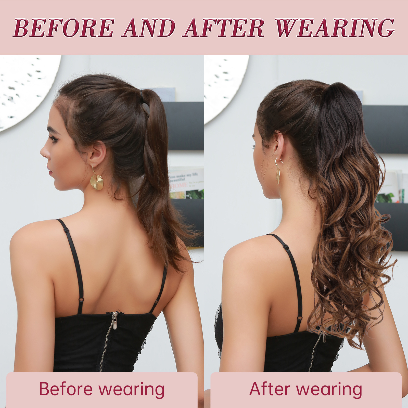 Vigoroso alta Cola de Caballo peluca femenina pelo artificial agarre tipo Clip reducción de la edad natural pelo rizado puede atar mullida Cola de Caballo falsa