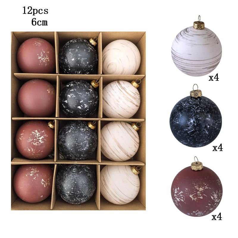 Inventario transfronterizo nuevo conjunto de 6cm 12 bolas de Navidad retro hacer viejas decoraciones de colgantes de árbol de Navidad