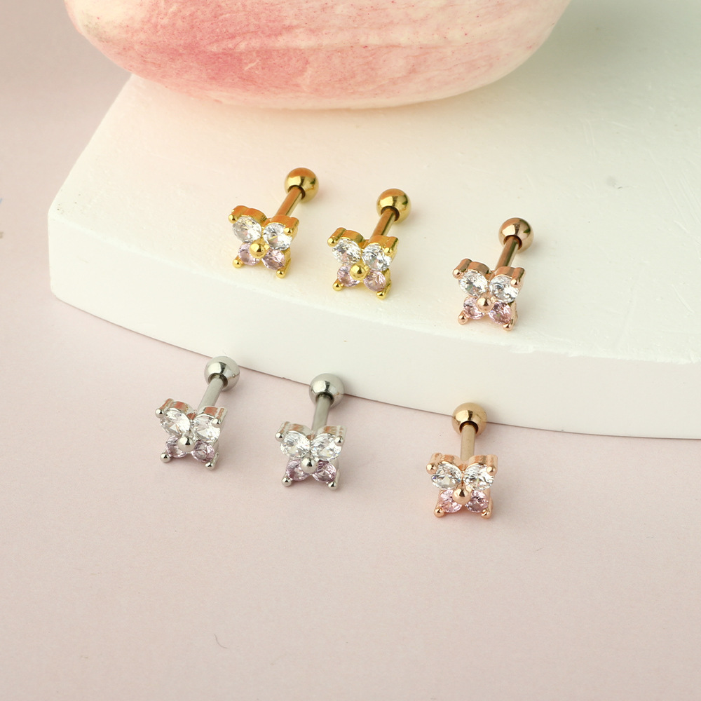 Rose Gold Butterfly Ear Stud CZ Cute Cartoon Stainless Steel Earring for Women Men Wholesale detail image 7