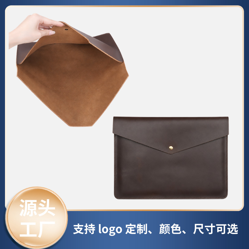 Business retro handmade full cowhide leather laptop bag 13.3inch iPad storage men's genuine leather document clutch