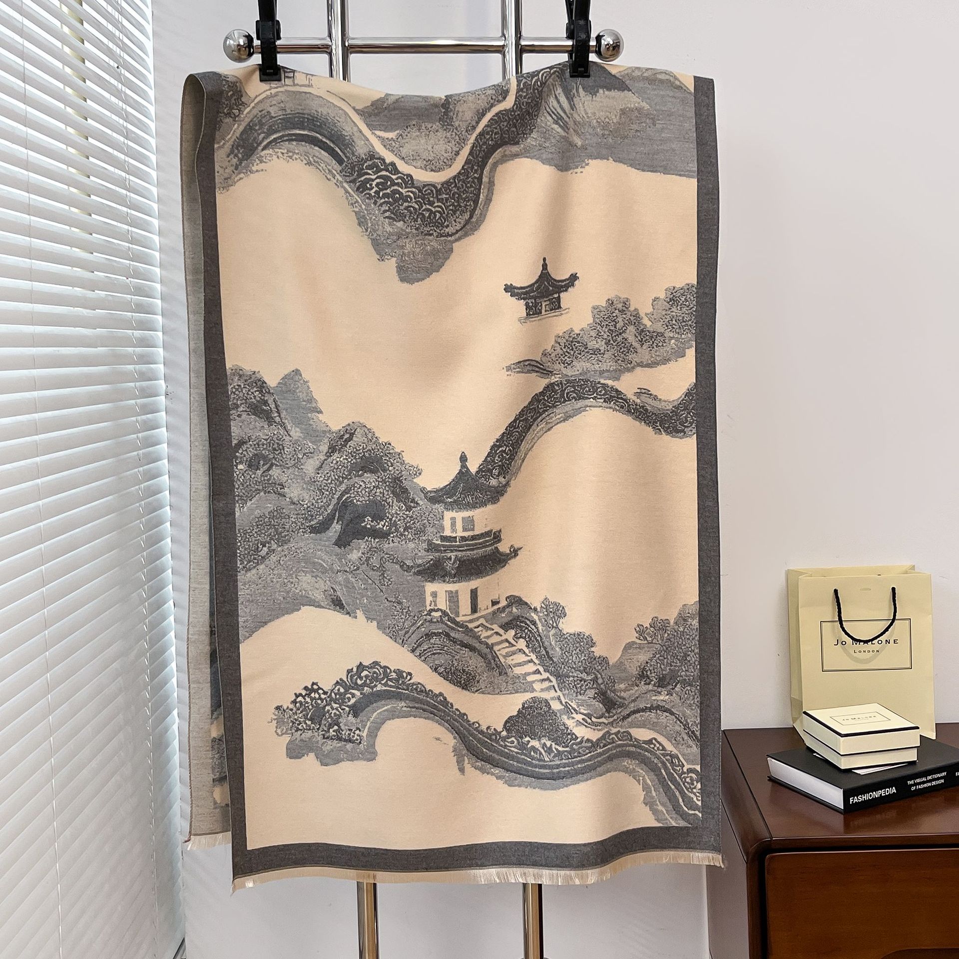 Nuevo estilo antiguo paisaje imita bufandas de cachemira 2024 invierno retro versátil jacquard cálido largo mantel