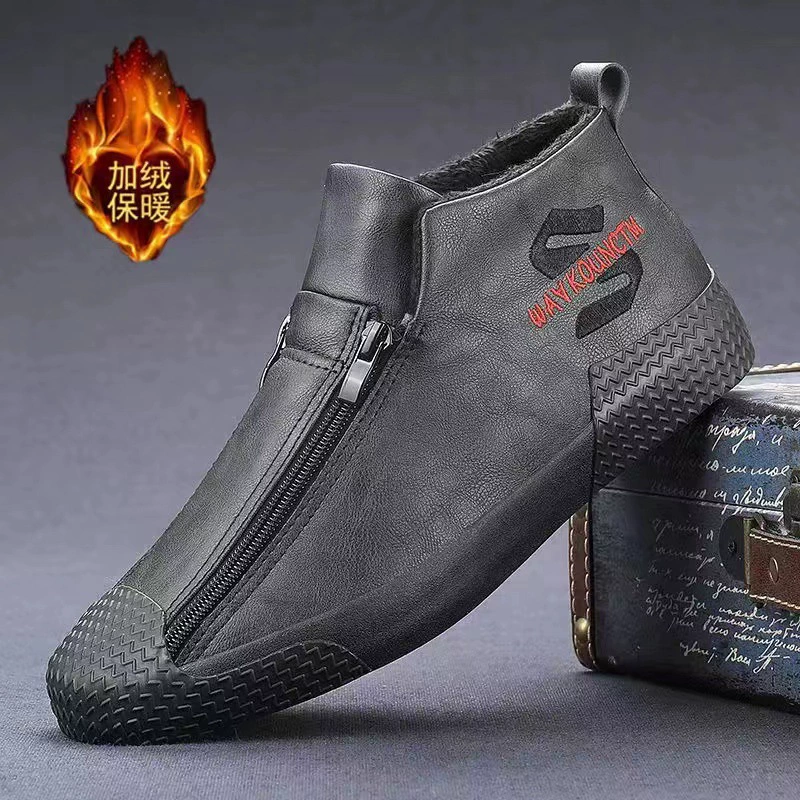 Зимняя Мужская обувь 2023 Новая обувь с высоким берцем Мужская повседневная кожаная обувь, теплая хлопковая обувь на флисовой подкладке, Мужская зимняя обувь, Ботинки Martins