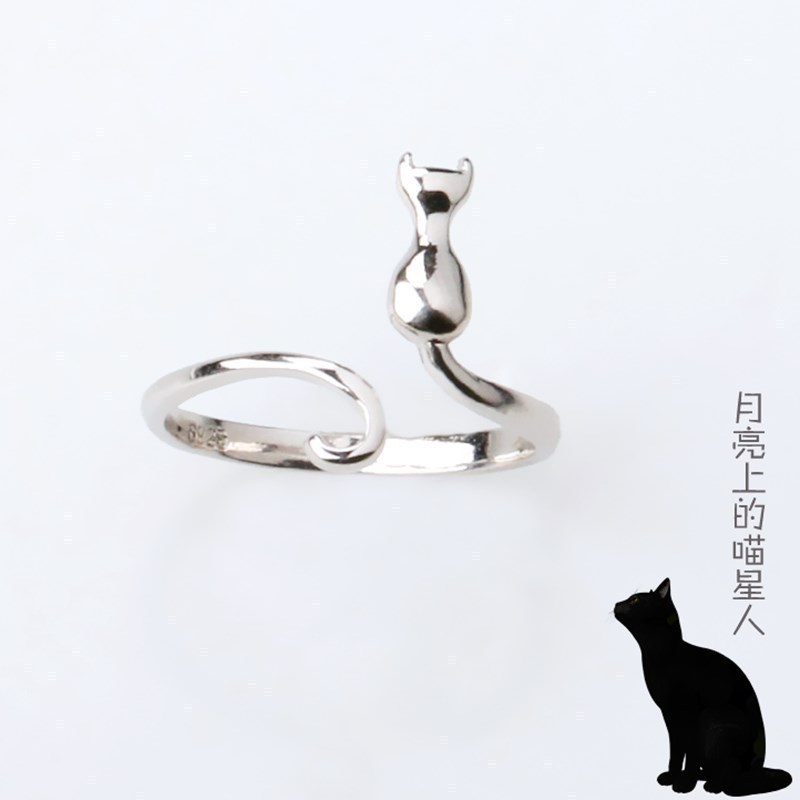 喵星人小猫咪开口戒指钩针带线指环编织钩织尾戒戒指手饰批发
